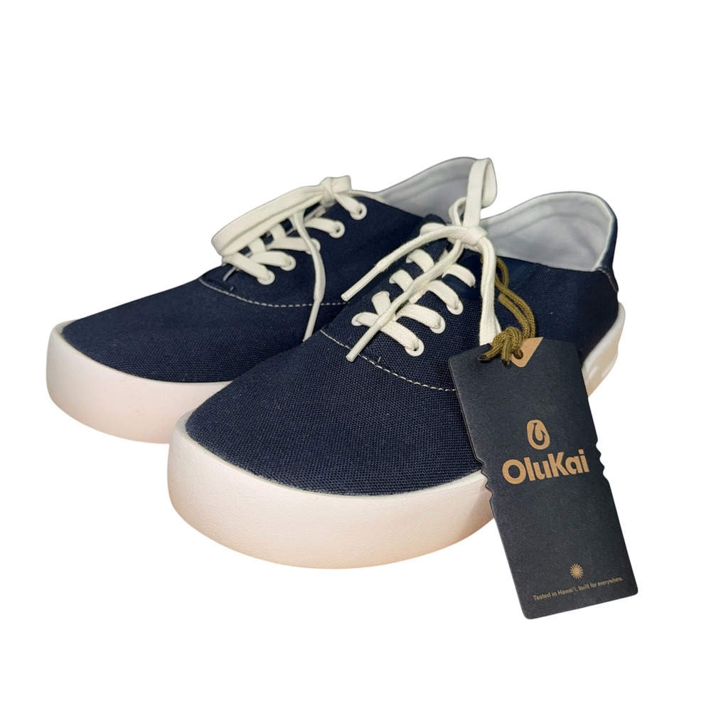 NEW OluKai Tradewind Mens 8.5 Sneaker Mood Indigo Textile LaceUp 10533-ZNZN Shoe
